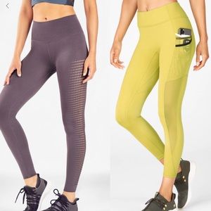 BUNDLE Fabletics Leggings: Trinity Mid-Rise Pocket & SculptKnit High-Waisted Dot